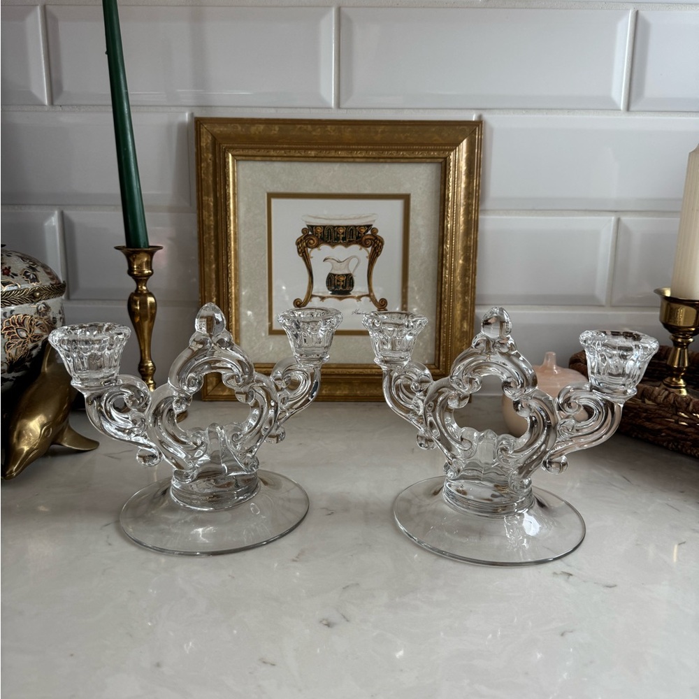 Vintage Cambridge Manganese Glass Candleholder Set of 2